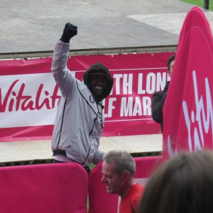Mo Farah encouraging from the sidelines